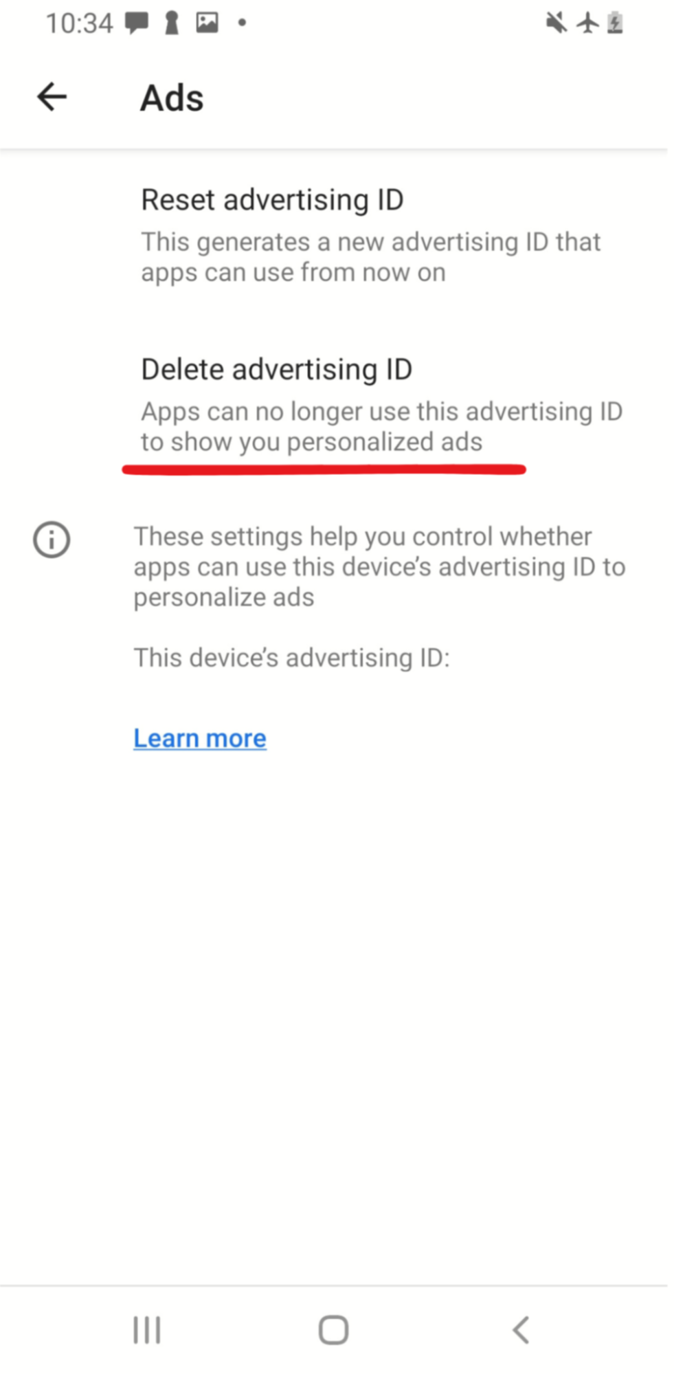 Android privacy section