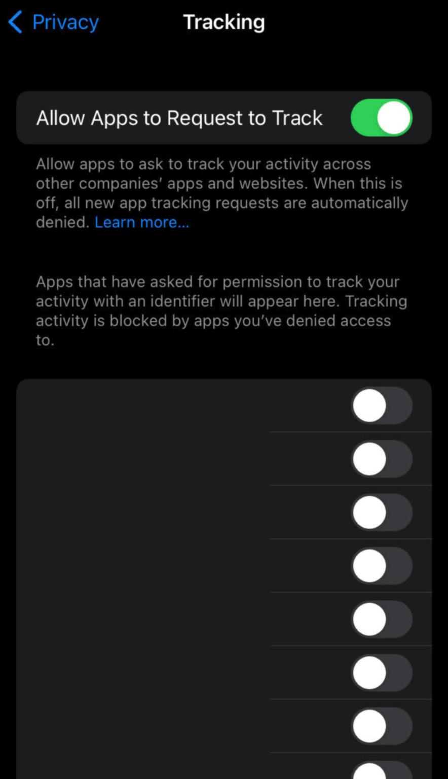 iPhone tracking section